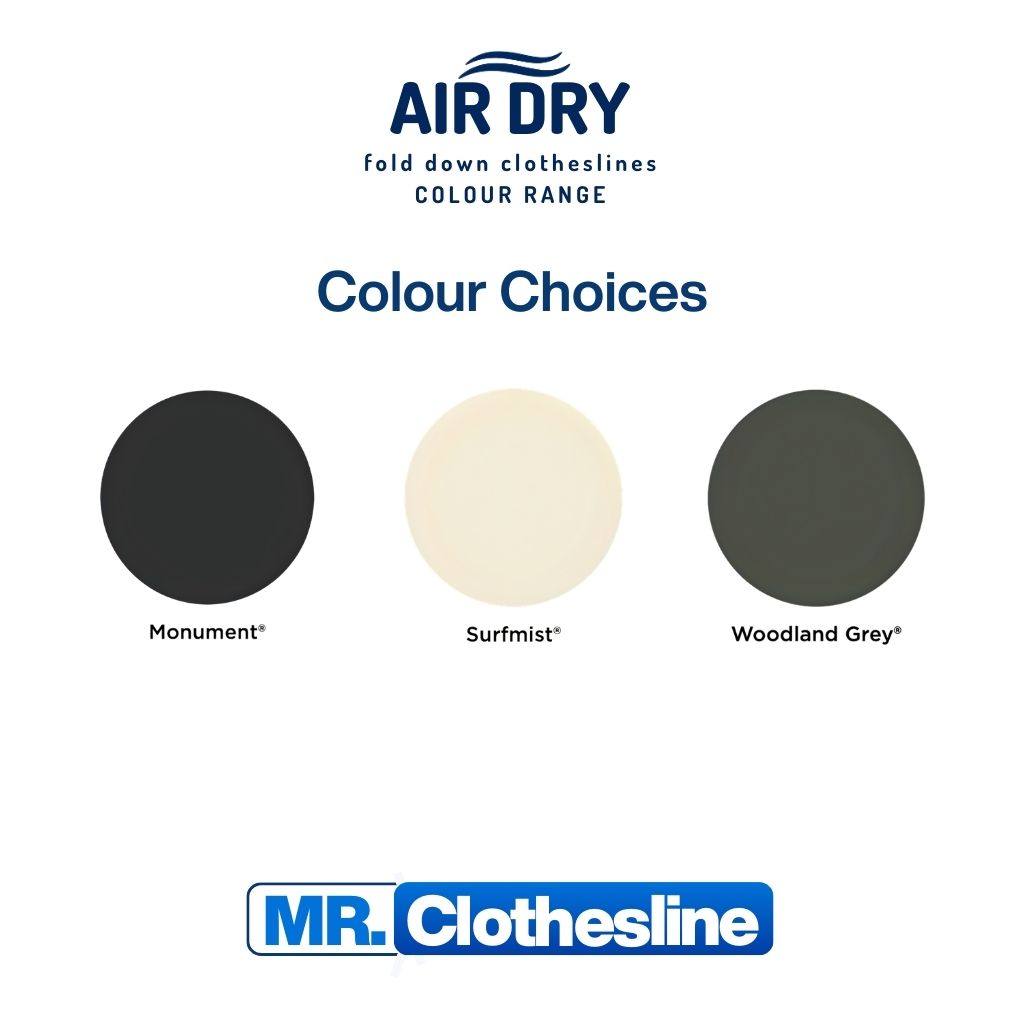 Air Dry Fold Down Clothesline 2.4m width - colour range. Monument, Surfmist. Woodland Grey.