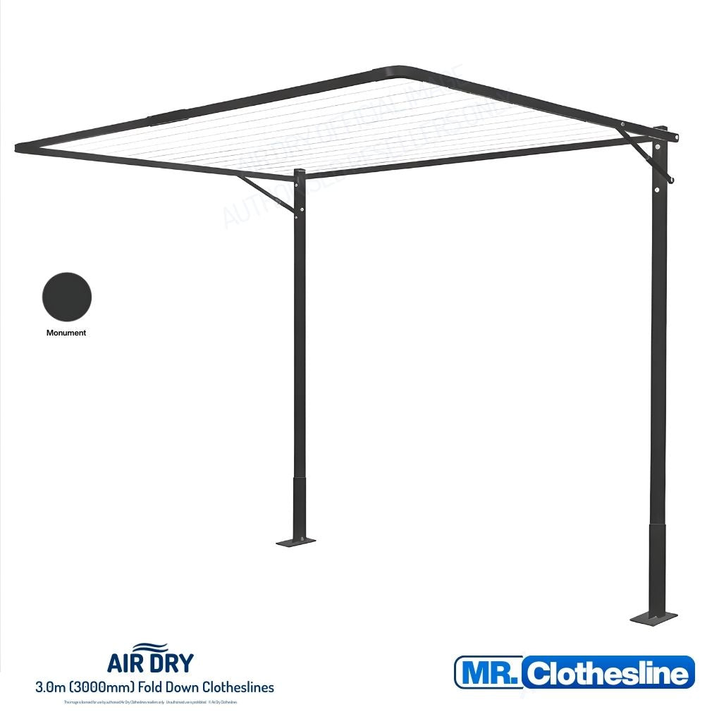 Air Dry  3.0m Fold Down Clothesline Open with a base plate kit for installation on top of concrete.