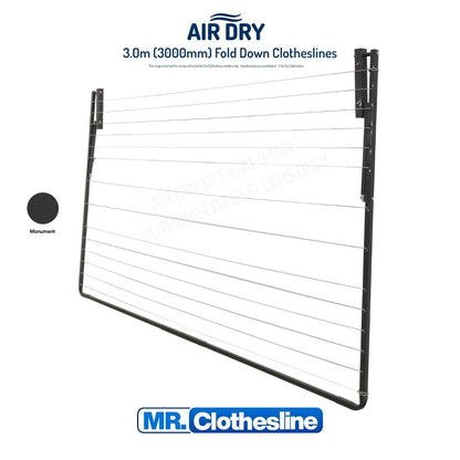 Fold Down Clothesline folded flat against a white wall. Australian made Air Dry.