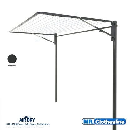 Air Dry  3.0m Fold Down Clothesline Open with a ground mount kit for installation into soil.
