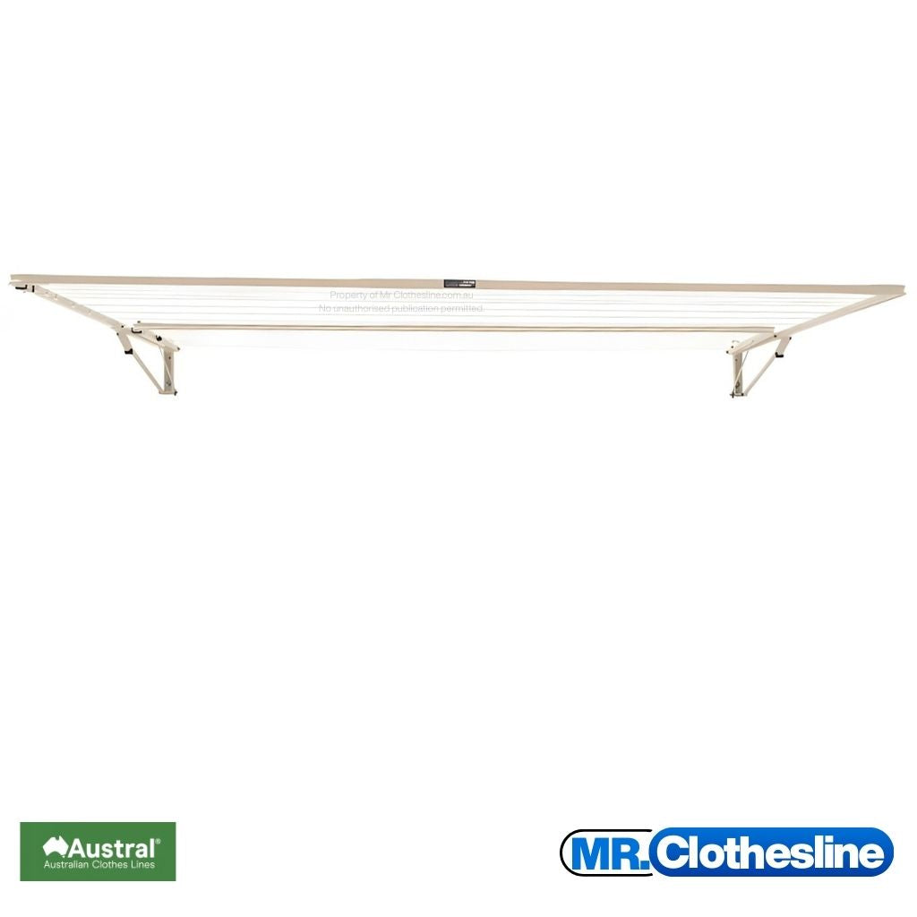 Austral Add A Line Fold  Down Clothesline front on view clothesline fully extended. Colour Classic Cream.