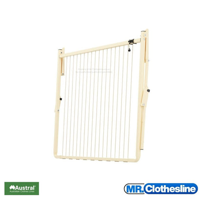 Austral Balcony Line Fold  Down Clothesline side view and the clothesline closed flat against a white wall.