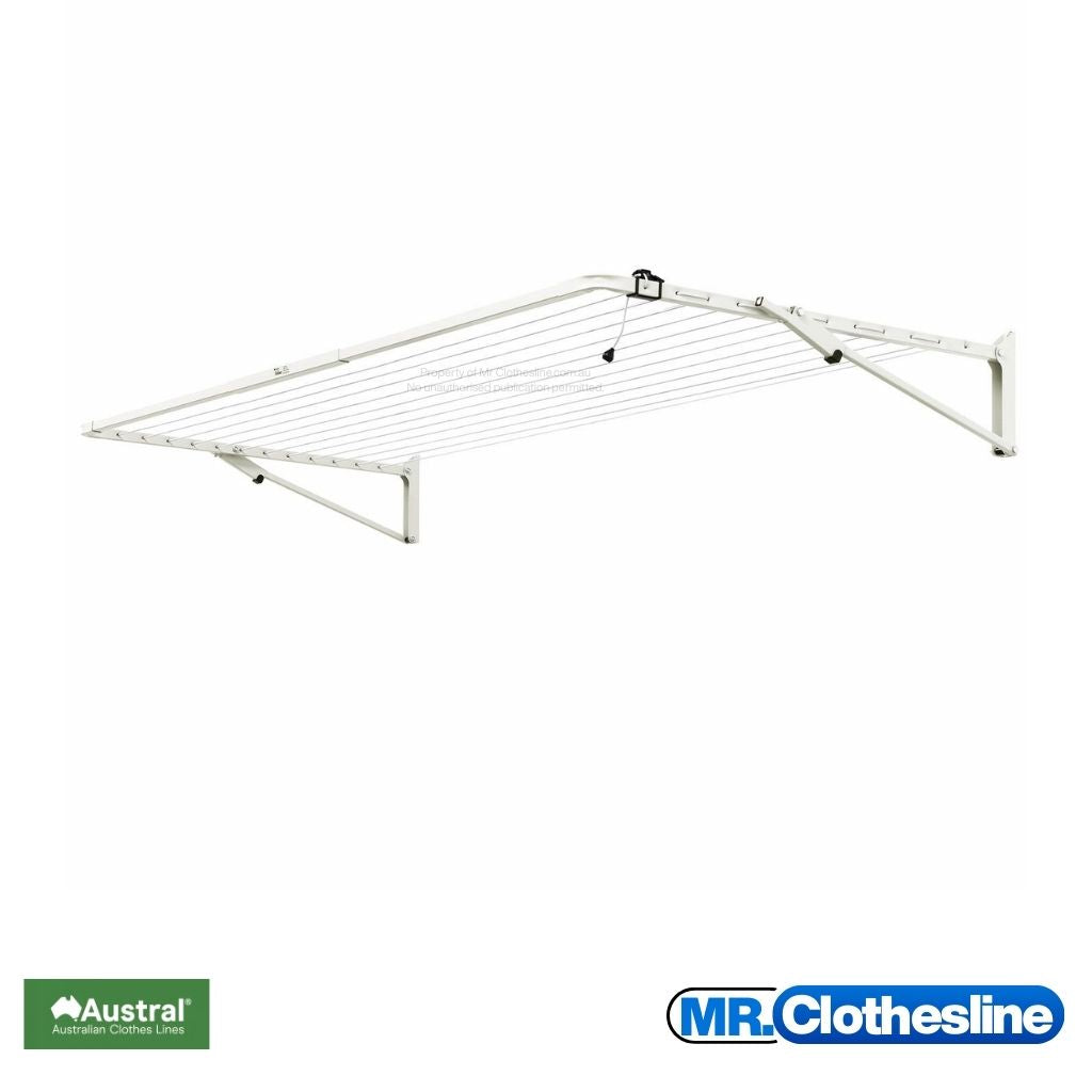 Austral Compact 28 Fold Down Clothesline fully open on a white background.  Colour of clothesline is Surfmist