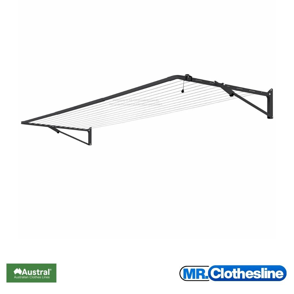 Austral Compact 39 Fold Down Clothesline fully open on a white background.  Colour of clothesline is Monument