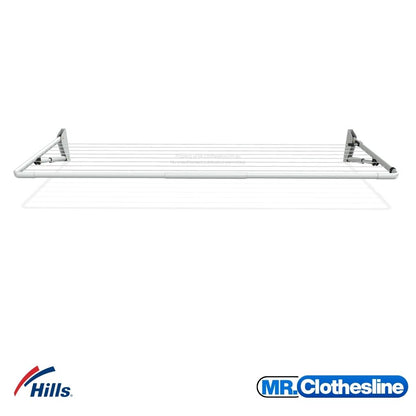 Hills Compact Fold Down Clothesline angle view on white background showing width and depth of the clothesline frame. 