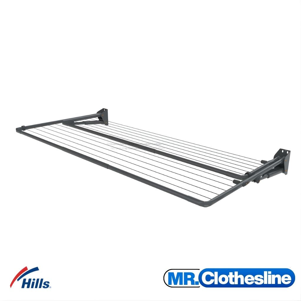 Hills Double Fold Down Clothesline in Monument colour at angle showing double-tier drying line configuration.