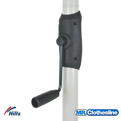 Hills Folding Rotary 7-Line Clothesline winder handle used to raise and lower the rotary head height.