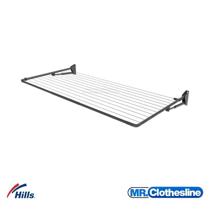 Hills Single Fold Down Clothesline in Monument colour angle view showing drying frame, brackets and struts Colour Monument.