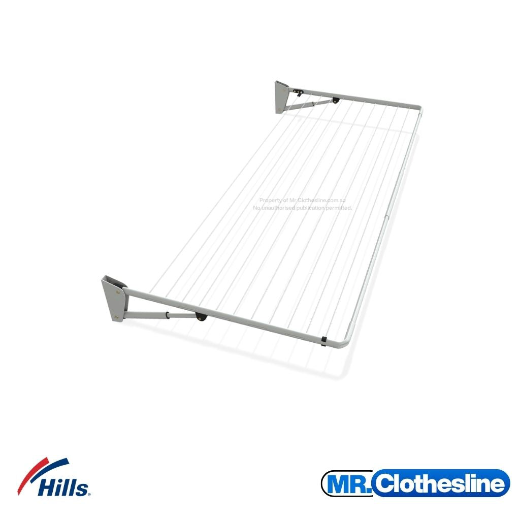 Hills Single Fold Down Clothesline looking down on the clothesline showing full drying line span and bracket detail.